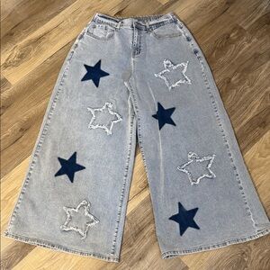 Denim Star-Embellished Wide-Leg Jeans